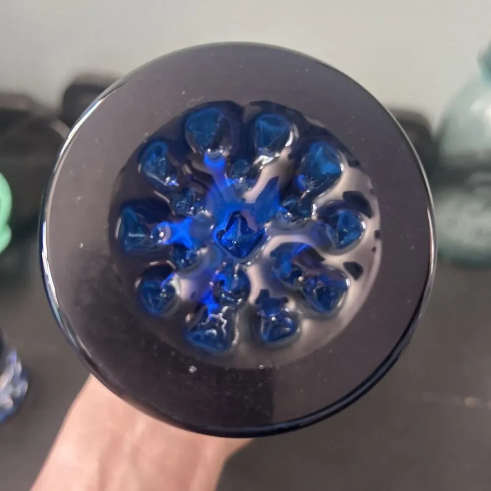 Cobalt Blue Art Glass Angular Blunted Cone Vase Heavy Bottom